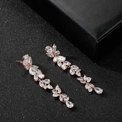 Cubic Zirconia Bridal Earrings for Women Brides, Crystal Chandelier Wedding Drop Earrings for Prom or Pageant