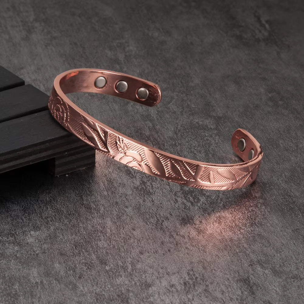 Magnetic Bracelets Rose Copper Adjustable Cuff Bangles Women Men Energy Jewelry Resizable Pain Relief for Arthritis