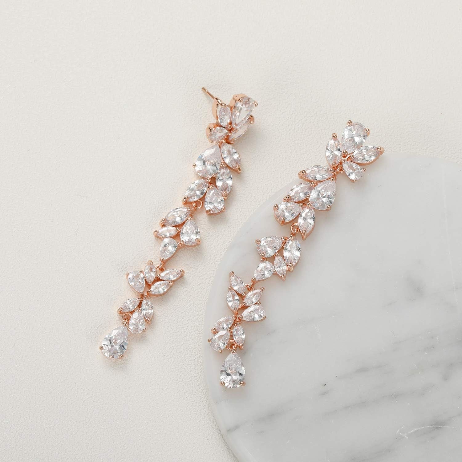 Cubic Zirconia Bridal Earrings for Women Brides, Crystal Chandelier Wedding Drop Earrings for Prom or Pageant