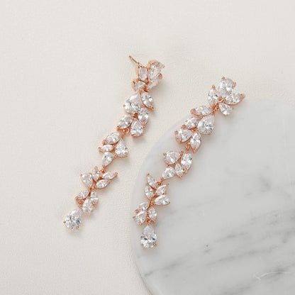 Cubic Zirconia Bridal Earrings for Women Brides, Crystal Chandelier Wedding Drop Earrings for Prom or Pageant