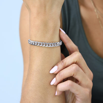 10K Real White Gold Miami Cuban Link 7.5Mm Chain Bracelet (7"-9") Italian Jewelry for Men