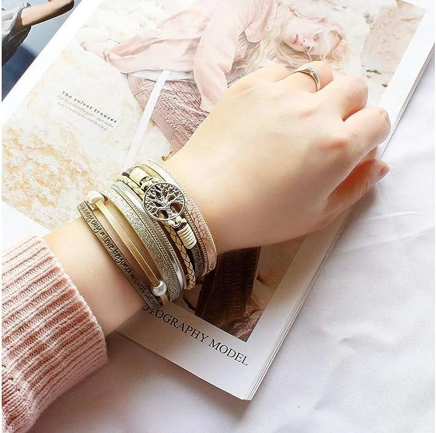 Tree of Life Leather Bracelets for Women.Colorful Multi-Layer Wrapped Wristband Bracelets for Women,Birthday Easter Basket Stuffers Jewelry Gifts for Teens Girls (Beige)