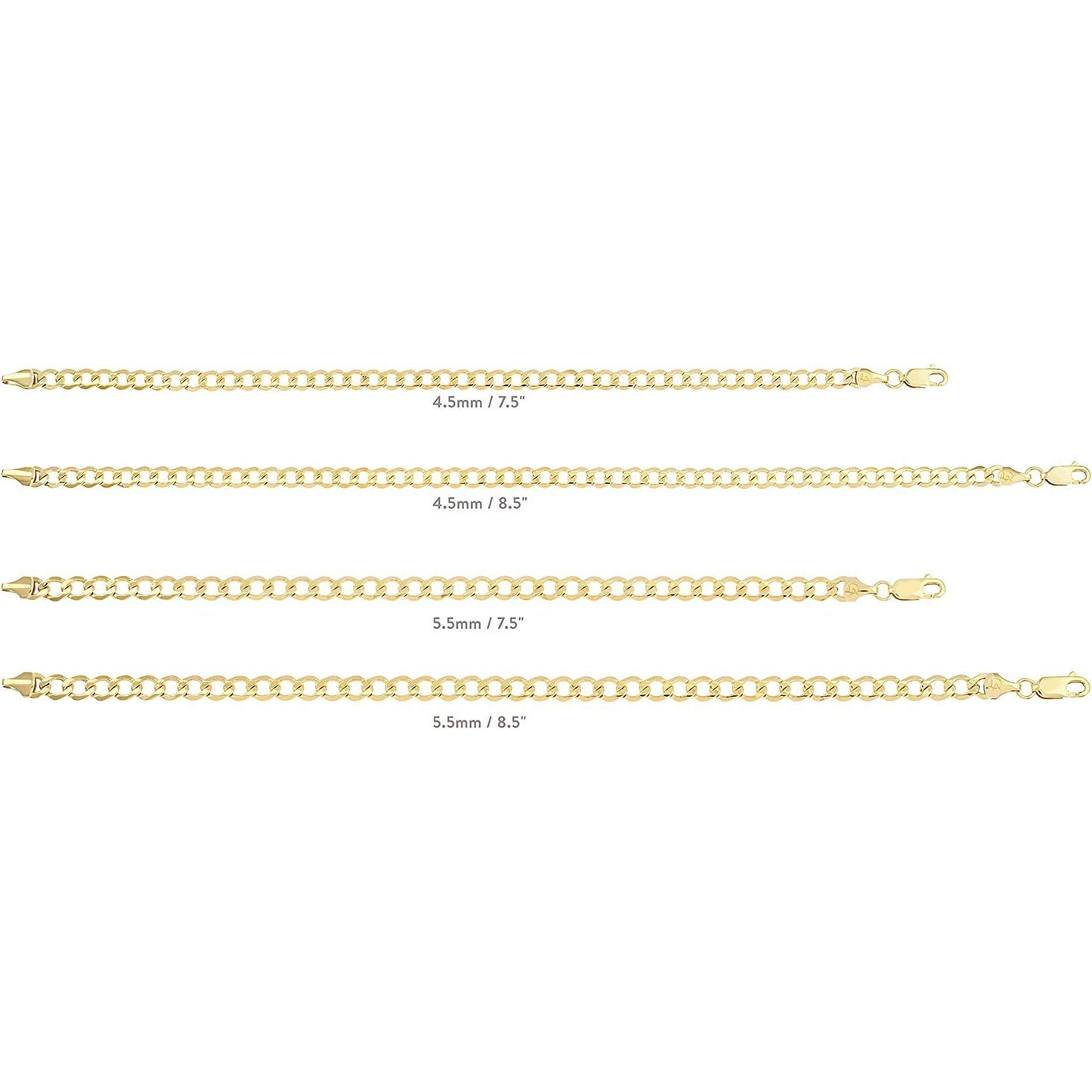 Gold Filled Chain Bracelet Collection - 14K Solid Yellow Gold Filled Miami Cuban Curb Link Chain Bracelets for Women and Men with Different Sizes (4.5Mm, 5.5Mm)