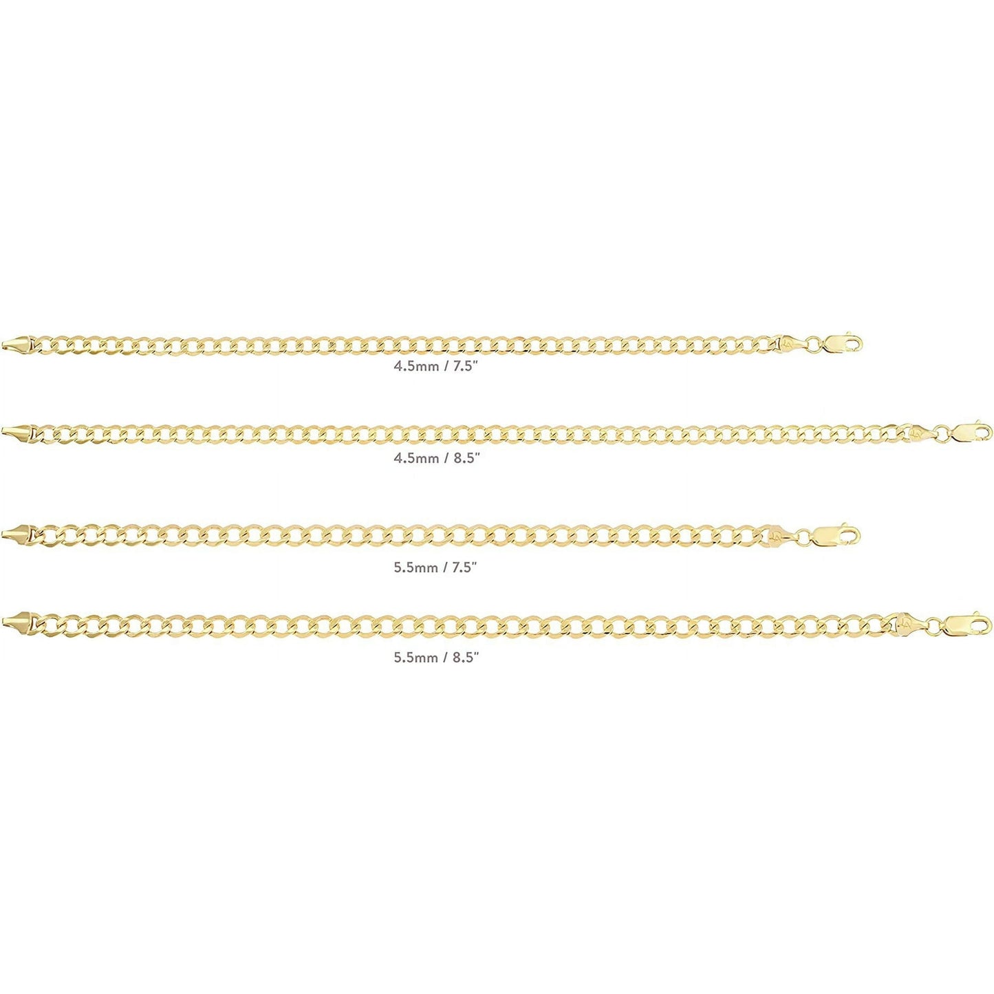 Gold Filled Chain Bracelet Collection - 14K Solid Yellow Gold Filled Miami Cuban Curb Link Chain Bracelets for Women and Men with Different Sizes (4.5Mm, 5.5Mm)