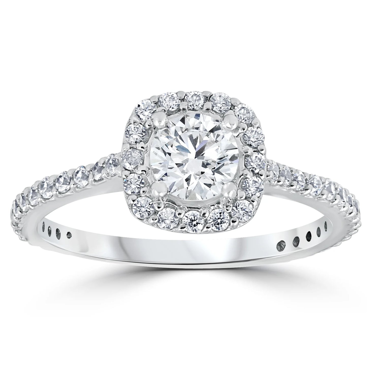 Pompeii 1 1/5Ct round Diamond Cushion Halo Engagement Ring 10K White Gold (G/H,I1-I2)