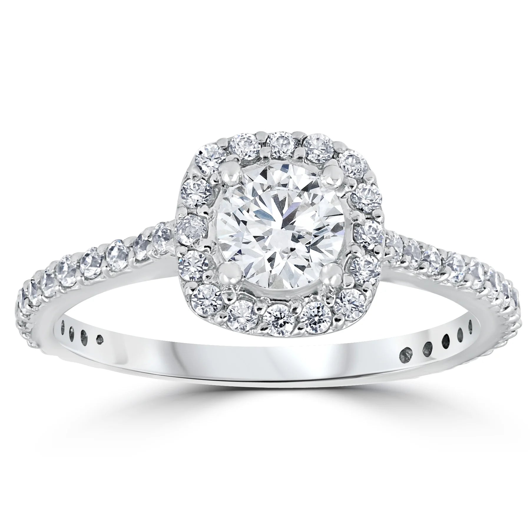 Pompeii 1 1/5Ct round Diamond Cushion Halo Engagement Ring 10K White Gold (G/H,I1-I2)