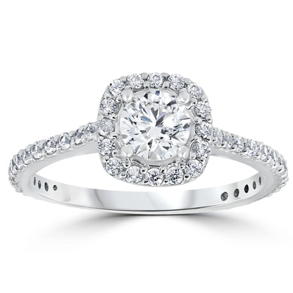Pompeii 1 1/5Ct round Diamond Cushion Halo Engagement Ring 10K White Gold (G/H,I1-I2)