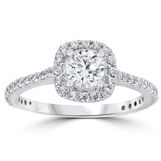 Pompeii 1 1/5Ct round Diamond Cushion Halo Engagement Ring 10K White Gold (G/H,I1-I2)