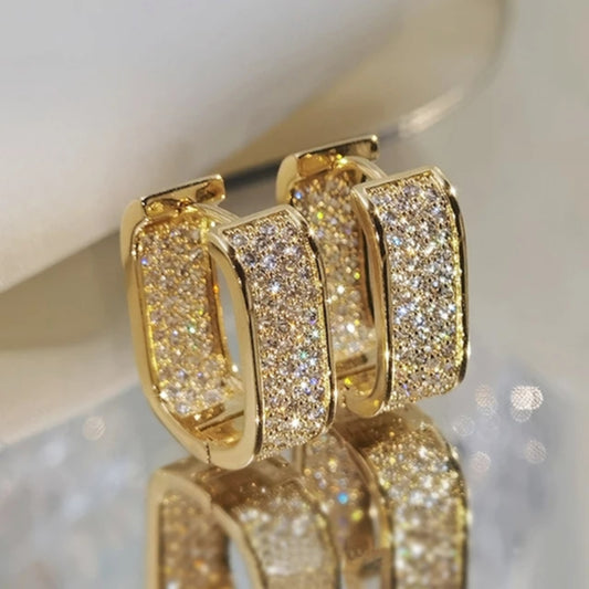 Gold Silver Plated Hoop Earrings with Cubic Zirconia Hip Hop Jewelry Unisex, Men