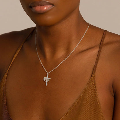 Crown Cross Necklace - Dainty Sterling Silver/14K Gold Cubic Zirconia Pendant
