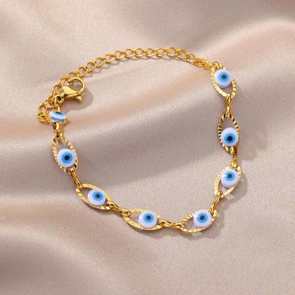Gothic Rainbow Evil Eye Bracelets for Women Stainless Steel Gold Color Turkish Demon Chain Charm Bracelet Summer Beach Jewelry