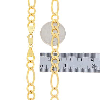 10K Real Yellow Gold Solid Figaro Link 8Mm Thick Chain Bracelet (7"-9") Italian Jewelry for Men