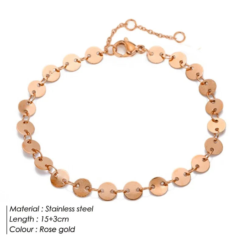Popular Vintage Bracelet 18K Gold Plated Chain Stainless Steel Waterproof Handmade Disc round Bracelet for Women