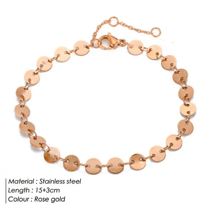 Popular Vintage Bracelet 18K Gold Plated Chain Stainless Steel Waterproof Handmade Disc round Bracelet for Women