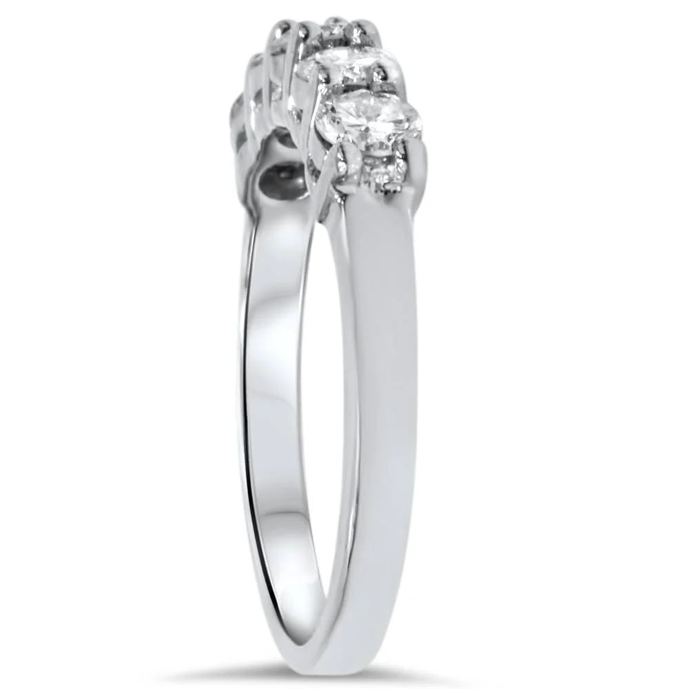 Pompeii 1Ct Five Stone Natural round Diamond Wedding Anniversary Ring 14K White Gold