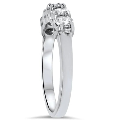 Pompeii 1Ct Five Stone Natural round Diamond Wedding Anniversary Ring 14K White Gold