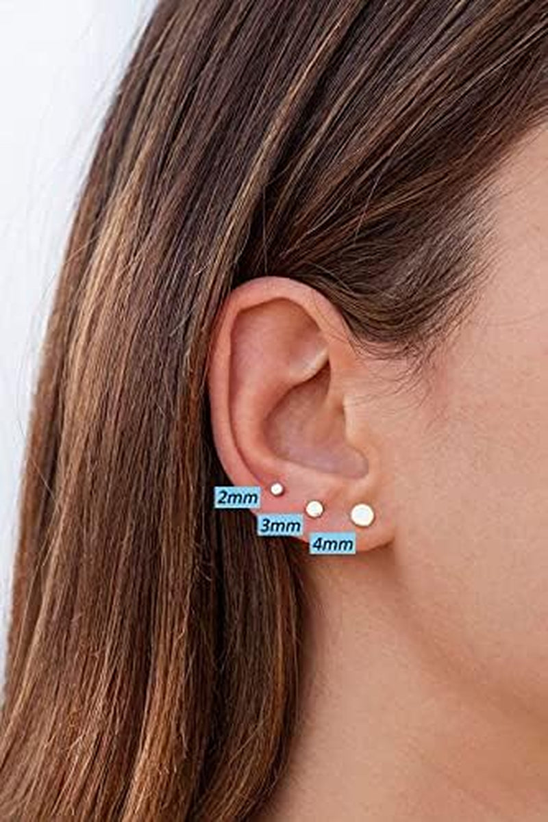 Sterling Silver Stud Earrings for Women, Tiny Flat Dot Earrings Set | Small Hypoallergenic Circle Stud Earrings | Dainty round Tragus Cartilage Studs for Men (2Mm/3Mm/4Mm)