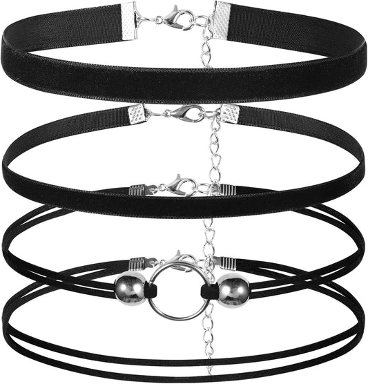 4 Pcs Black Lace Velvet Chocker Set Black Choker Necklaces for Woman Gothic Neck