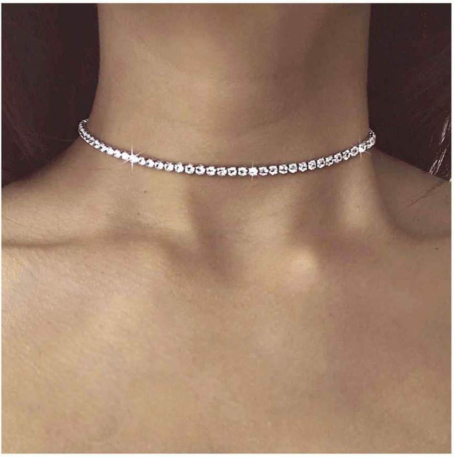 Tennis Necklaces for Women Sparkly Rhinestone Choker Diamond Chain Necklace