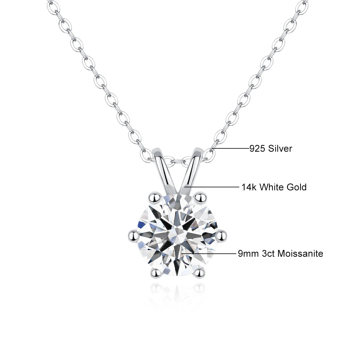 Women'S Neck Chain 100% Real 14K Gold Moissanite Diamond Pendant Necklaces for Girl Wedding Engagement Valentines Gifts Jewelry