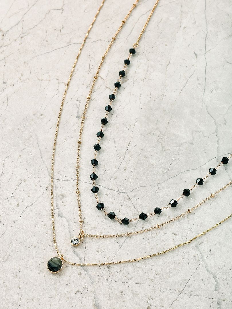 Women'S Goldtone Layered Necklace Set, 3 Pieces, Black