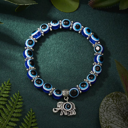 Classic Turkish Lucky Evil Eye Bracelets for Men Women Blue Evil Eye Palm Butterfly Pendant Beads Bangles Handmade Charm Jewelry
