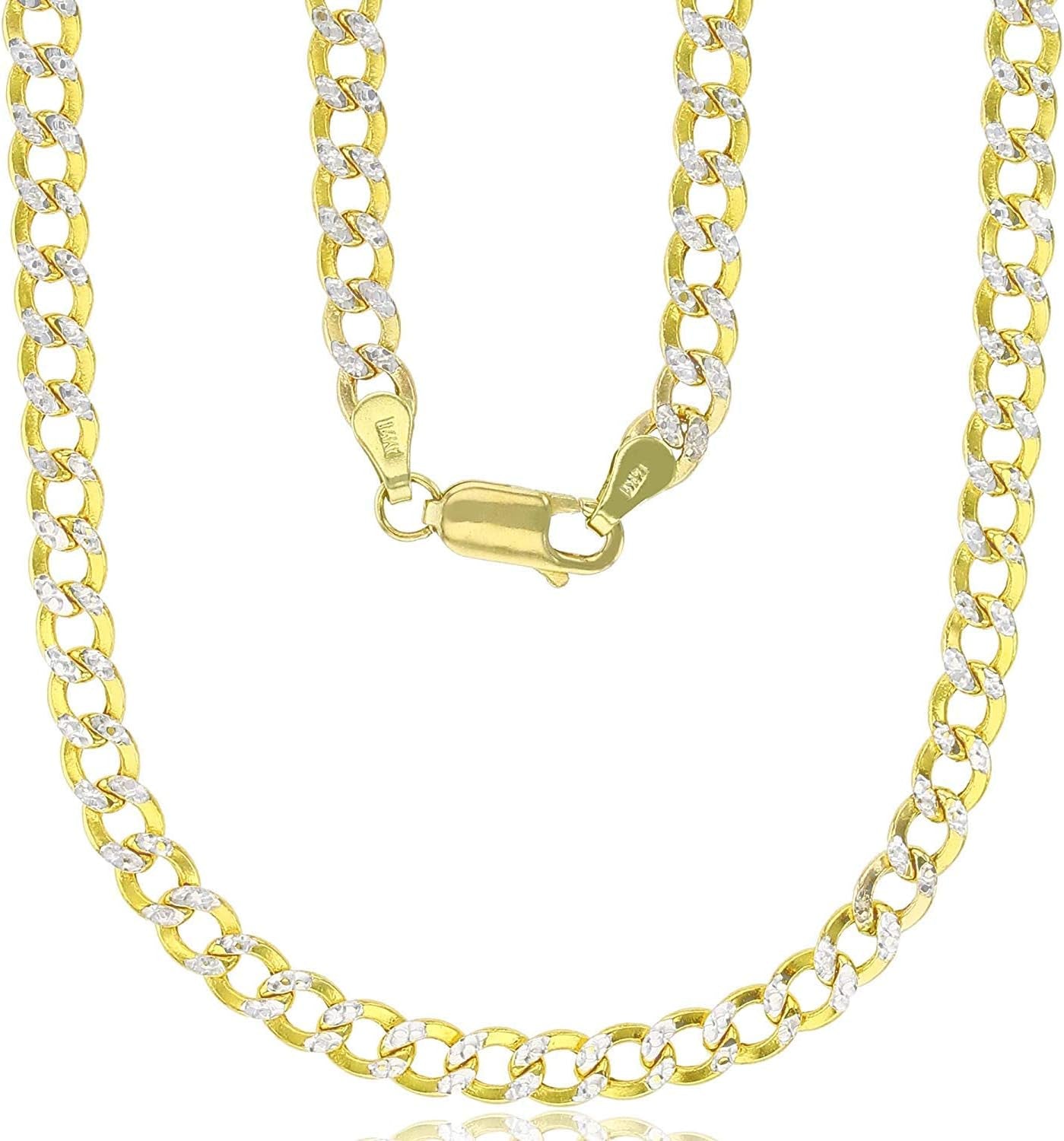 14K Yellow Gold Hollow 2Mm-11Mm Cuban White Pave Chain | Italian Gold Chain | Gold Curb Necklaces for Men and Women