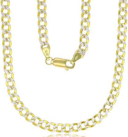 14K Yellow Gold Hollow 2Mm-11Mm Cuban White Pave Chain | Italian Gold Chain | Gold Curb Necklaces for Men and Women