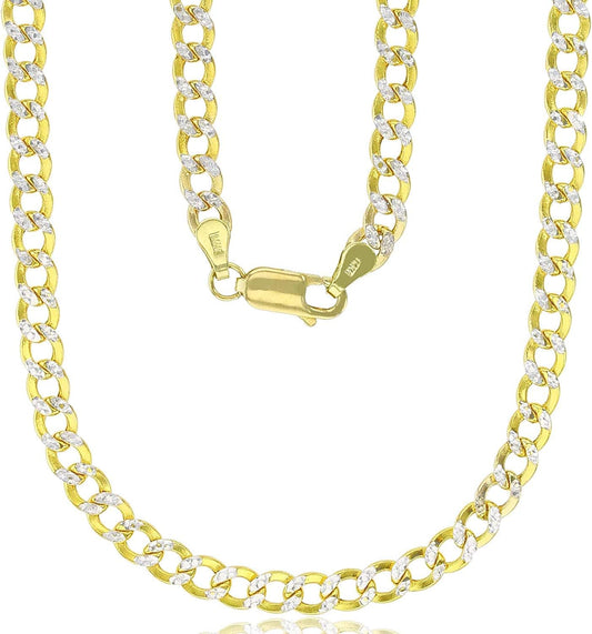 14K Yellow Gold Hollow 2Mm-11Mm Cuban White Pave Chain | Italian Gold Chain | Gold Curb Necklaces for Men and Women