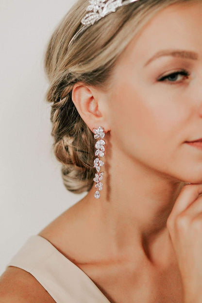 Cubic Zirconia Bridal Earrings for Women Brides, Crystal Chandelier Wedding Drop Earrings for Prom or Pageant