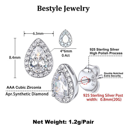 925 Sterling Silver Birthstone Stud Earrings for Women, Sparking April Teardrop Cut Diamond Earrings for Sensitive Ears