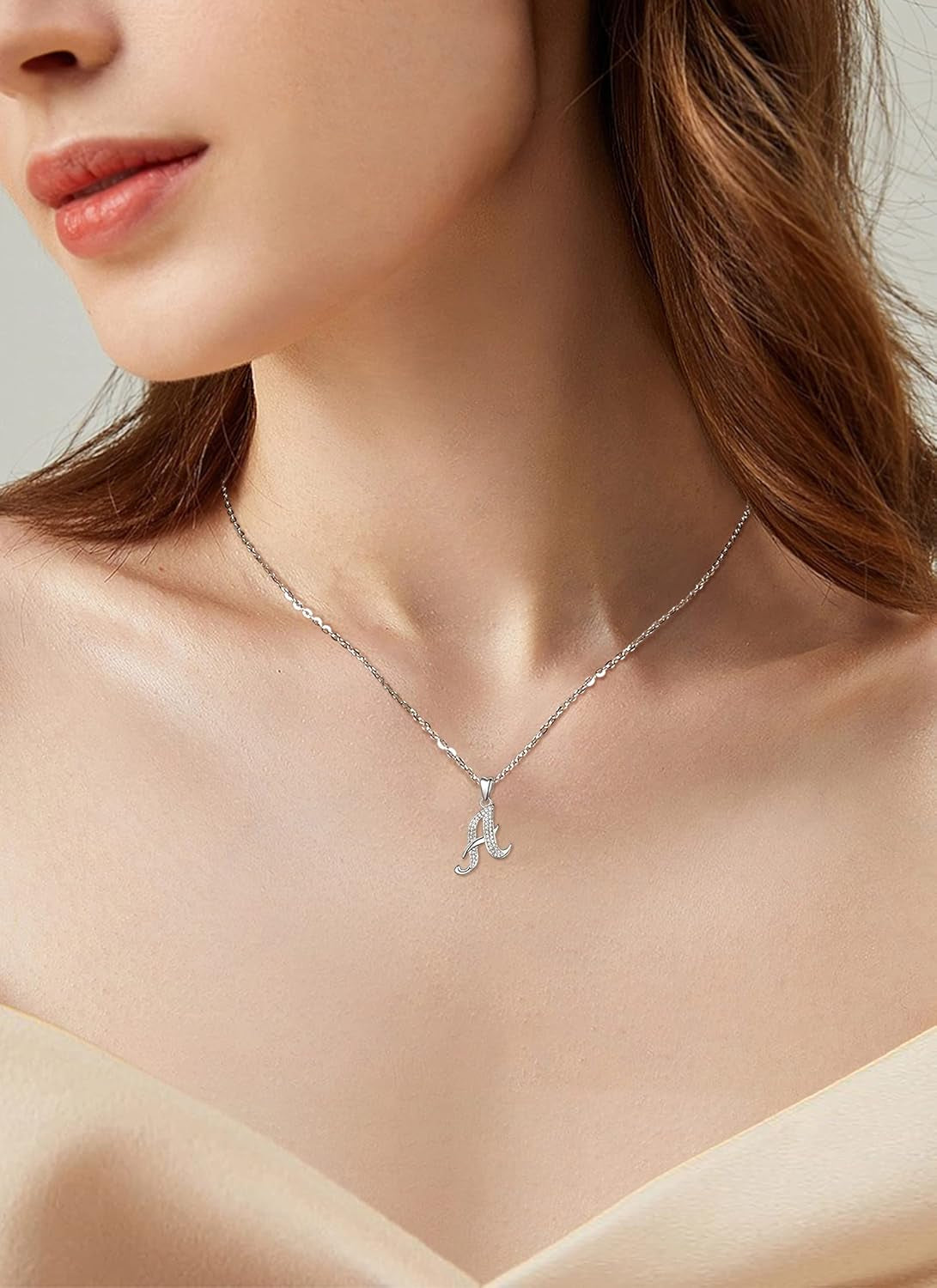 925 Sterling Silver Initial Necklaces for Women, 26 Letters Pendants Necklace Gift for Mother, Daughter, Wife, 18 Inch Chain
