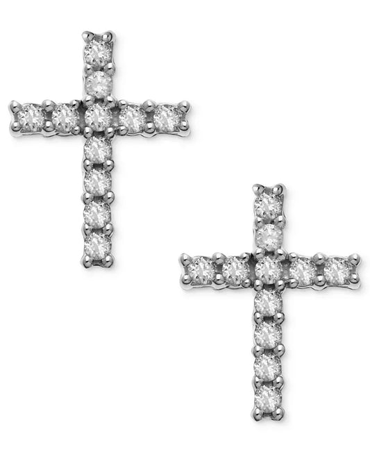 14K White Gold Earrings, Diamond Accent Cross Stud Earrings