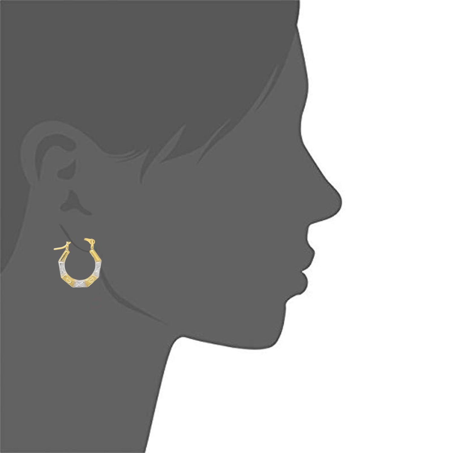 14K Yellow White Gold Tubular Octagonal "X" Heart Hoop Earrings