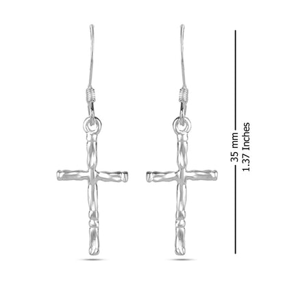 925 Sterling Silver Fishhook Cross Drop Dangle Earrings Jewelry Gifts for Women and Teen 35MM
