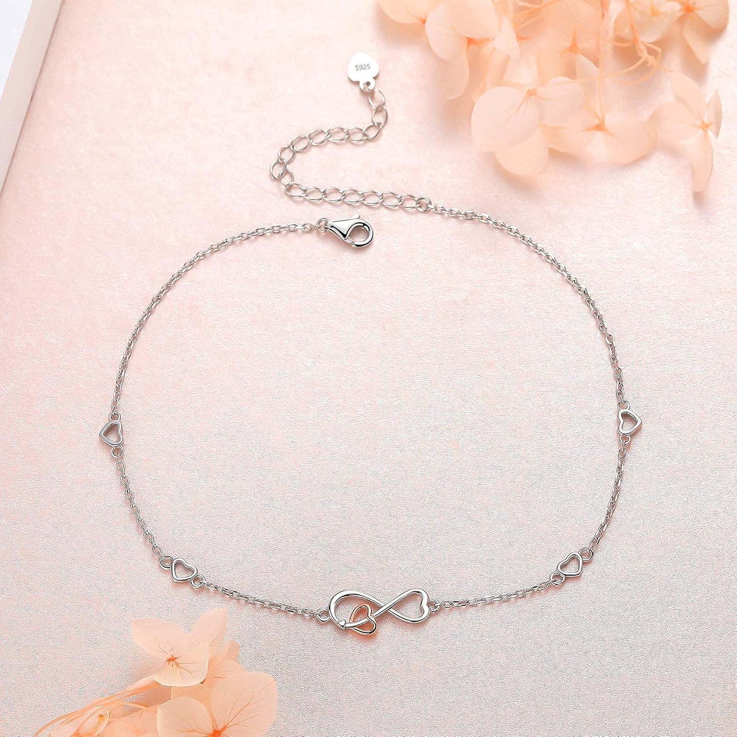 Infinity Ankle Bracelets for Women Sterling Silver Love Heart/Rose Flower/Sunflower Anklets -Summer Beach Ankle Chain Jewelry Gifts for Mom Women Wife Girlfriend