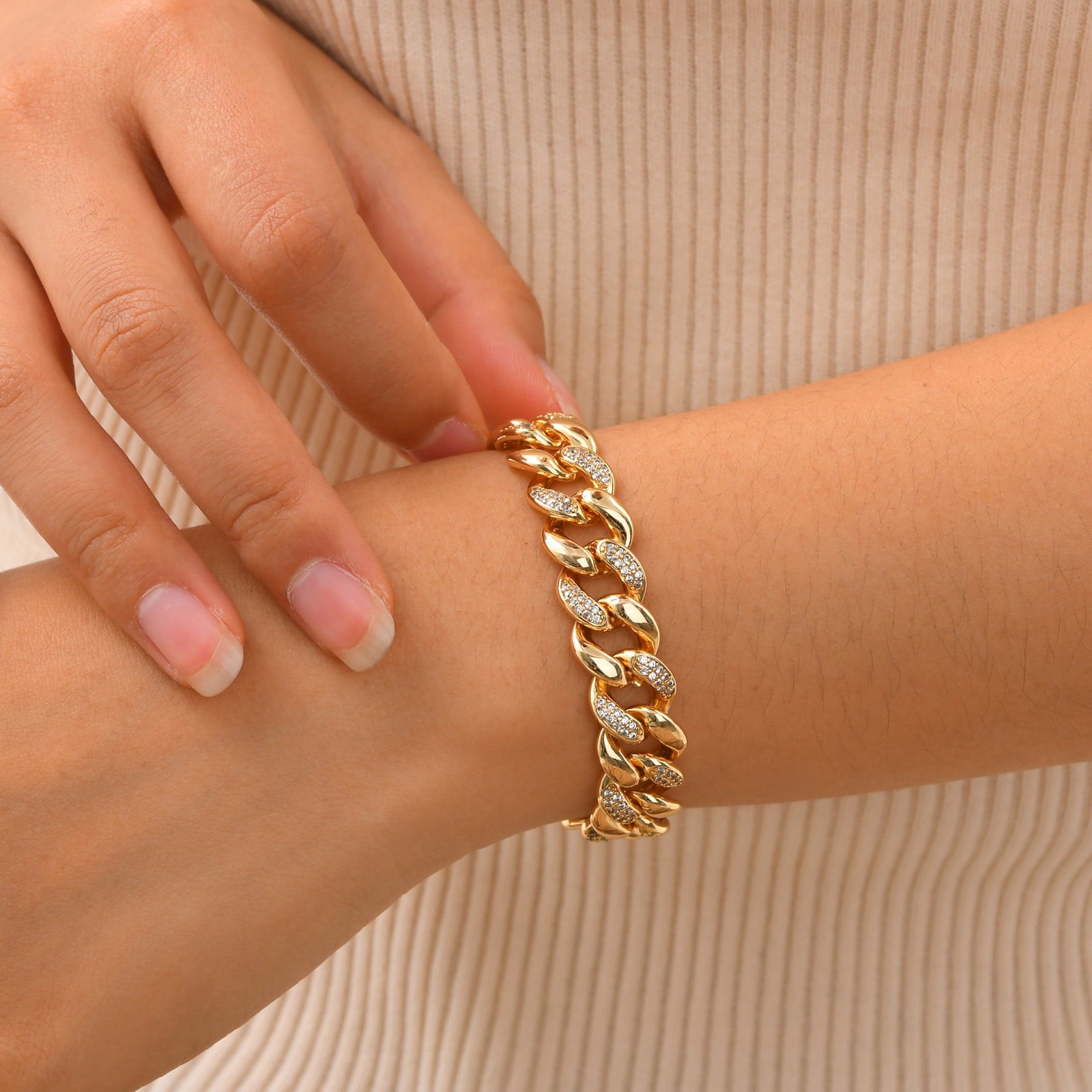 Gold Cuban Chain Bracelets for Women, 14K Gold Plated Link Bracelet with Cubic Zircon, Trendy Womens Link Bracelets Jewelry Gifts