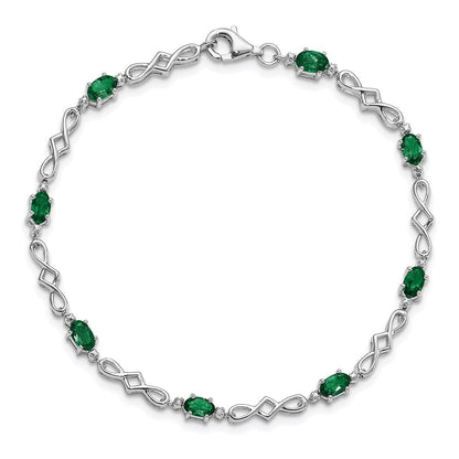Sterling Silver Rhodium-Plated Emerald and Diamond Bracelet