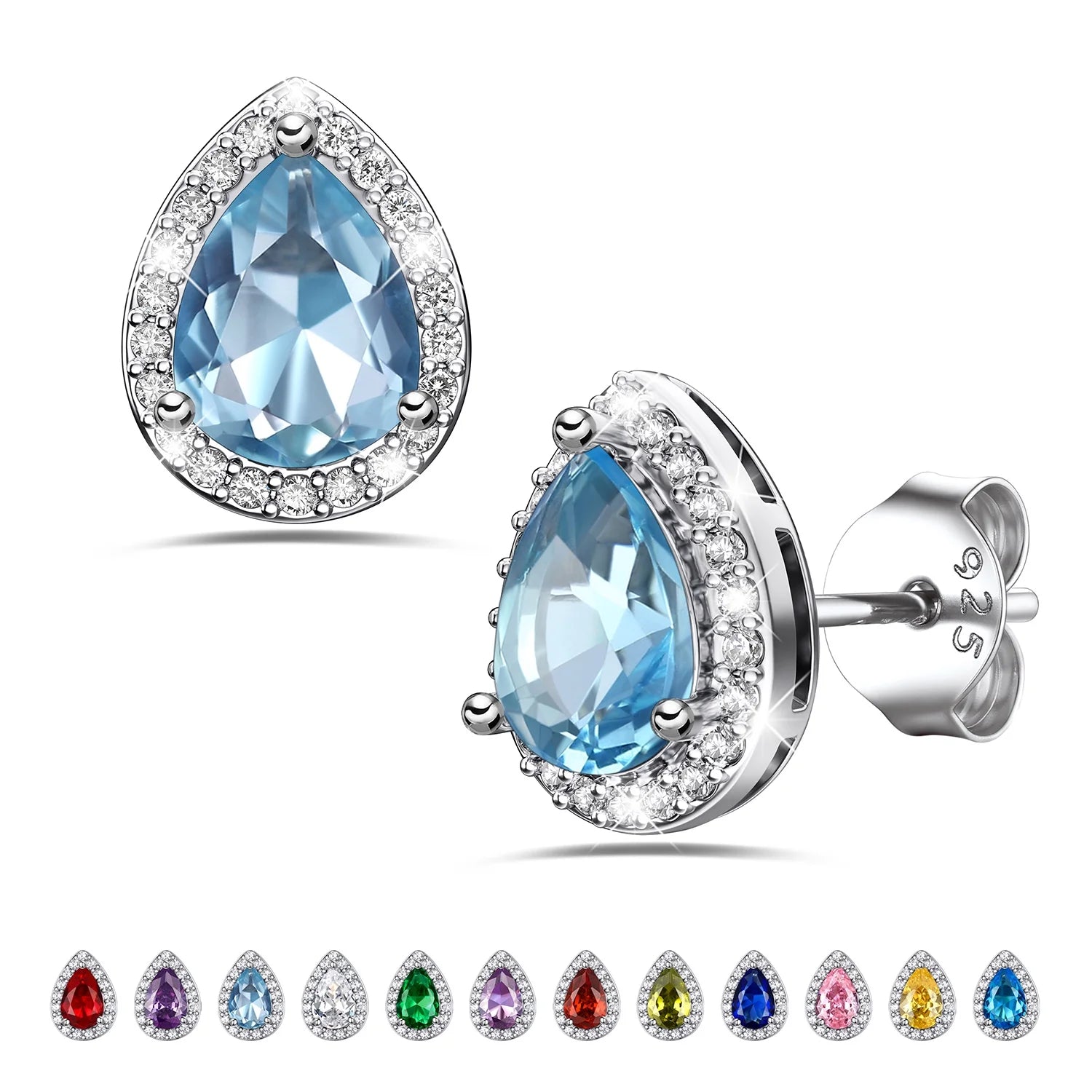 925 Sterling Silver Birthstone Stud Earrings for Women, Sparking March Teardrop Cut Diamond Earrings for Sensitive Ears