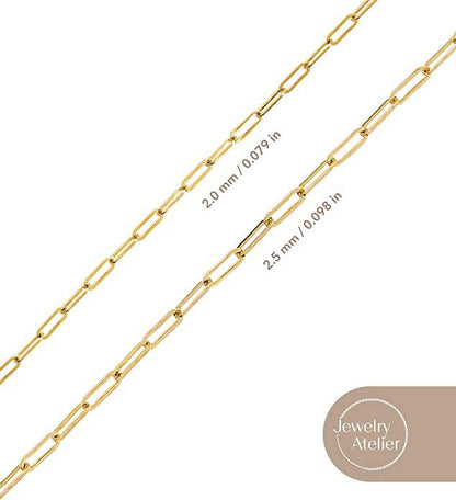 Gold Chain Necklace Collection - 14K Solid Yellow Gold Filled Paper Clip Link Chain Necklaces for Women and Men with Different Sizes (2.0Mm, 2.5Mm)