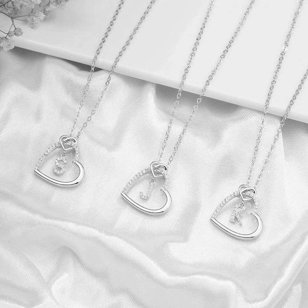Heart Initial Necklaces for Girls Teen Women, 14K Gold Plated Cubic Zirconia Heart Pendant Necklace, Dainty Initial Heart Necklace Letter a - Z Jewelry Gifts for Girls Women