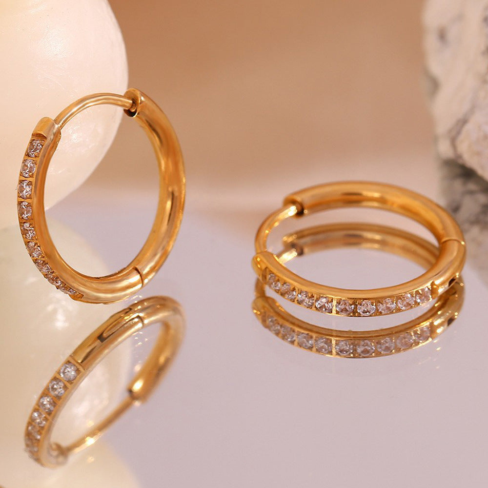 Women'S Fashion Titanium Steel Rounded Edge Zircon Earrings