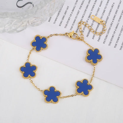 Trend Clover Bracelet for Women Girls 14K Gold Plated Stainless Steel Five Leaf Flower Dainty Lucky Link Bracelets Party Jewelry