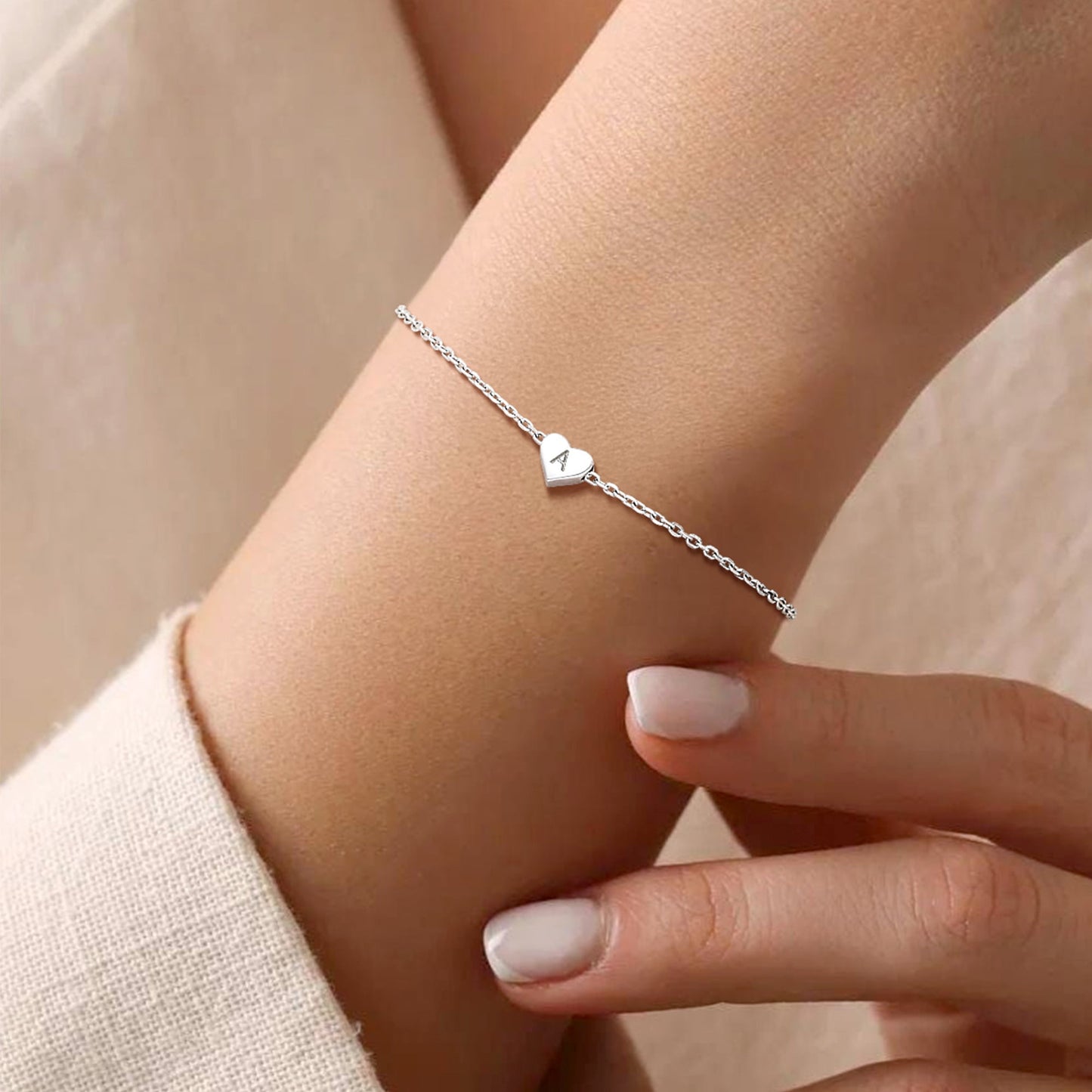 Initial Heart Bracelet Charms Bracelets 925 Sterling Silver Chain Bracelets for Women - Letter A
