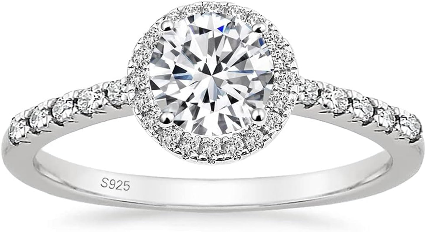 1.25CT 925 Sterling Silver Rings round Halo CZ Engagement for Women Cubic Zirconia Wedding Bands Promise Rings for Her