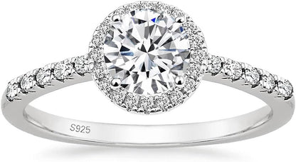 1.25CT 925 Sterling Silver Rings round Halo CZ Engagement for Women Cubic Zirconia Wedding Bands Promise Rings for Her