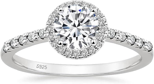 1.25CT 925 Sterling Silver Rings round Halo CZ Engagement for Women Cubic Zirconia Wedding Bands Promise Rings for Her