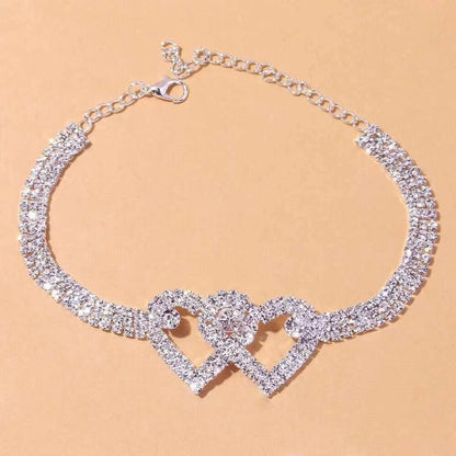 Anklet Double Heart Bracelet Love Barefoot Chain Bling Crystal Ankle Bracelet US