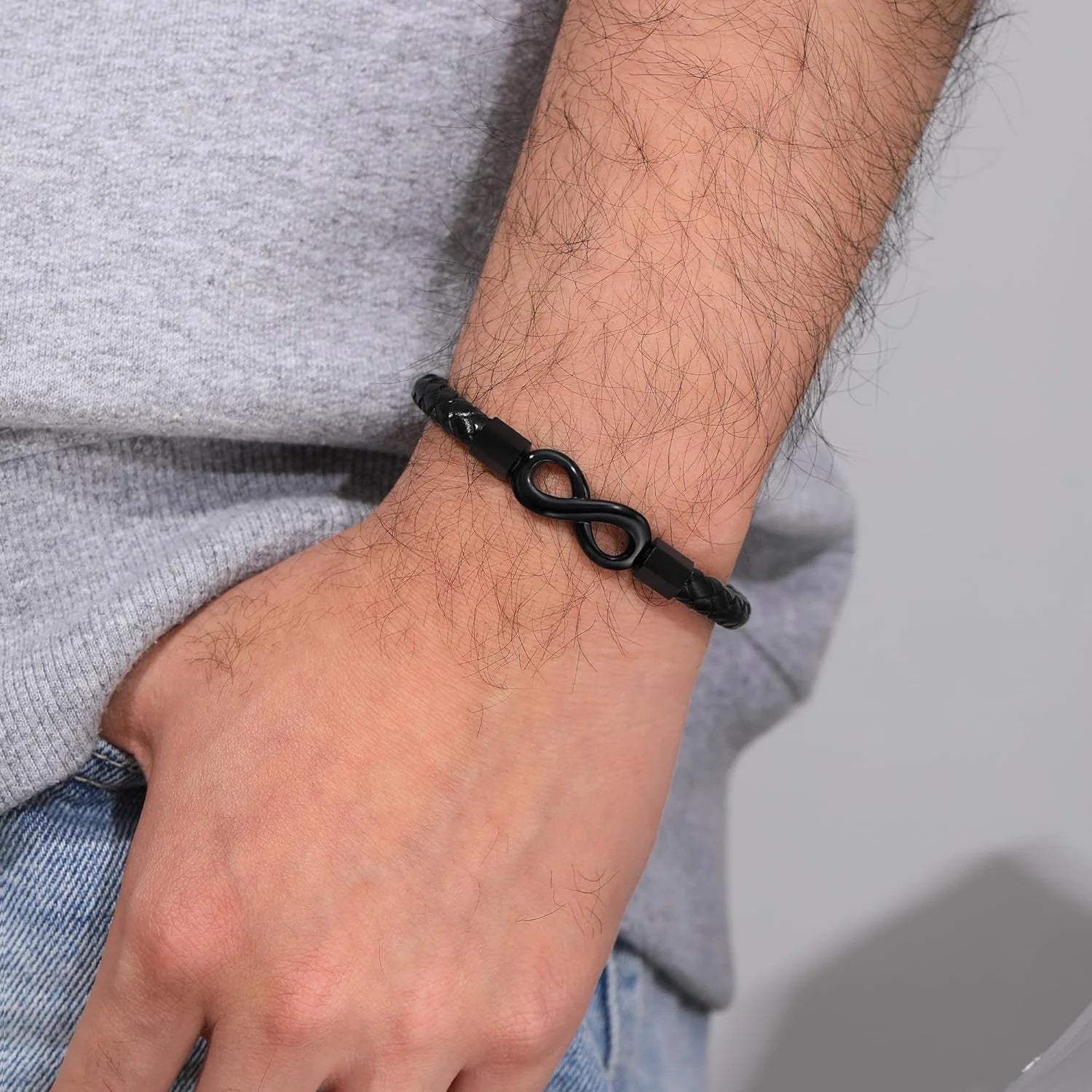 Leather Bracelet for Men Teen Boy Gifts to My Son Bracelet from Mom Fathers Day Bracelet Gifts for Dad Grandpa Love You Forever Engraved Husband Birthday Gift Ideas Infinity Knot Jewelry