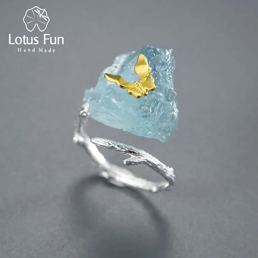 Adjustable Aquamarine Big Gemstones Butterfly Rings for Women Original 925 Sterling Silver Dating Luxury Fine Jewelry
